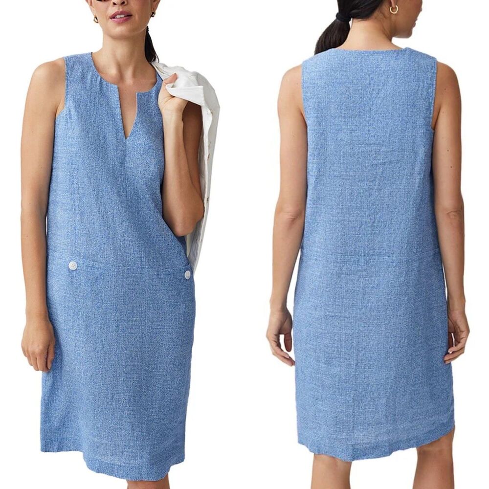 J.McLaughlin Women Size M Rue Chambray Linen Shift Dress NEW Casual Minimalist